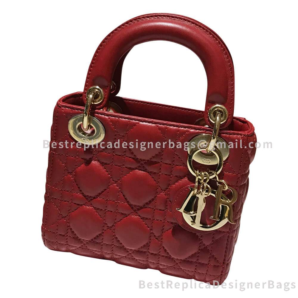 Dior Mini Lady Dior Lambskin Bag Red GHW